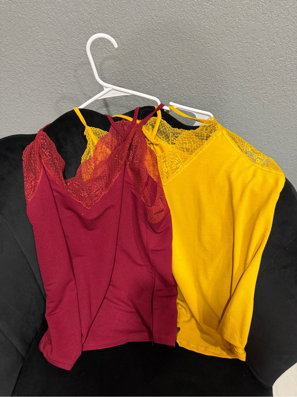 Women's Lace Trim Cami Tank - Burgundy and Mustard